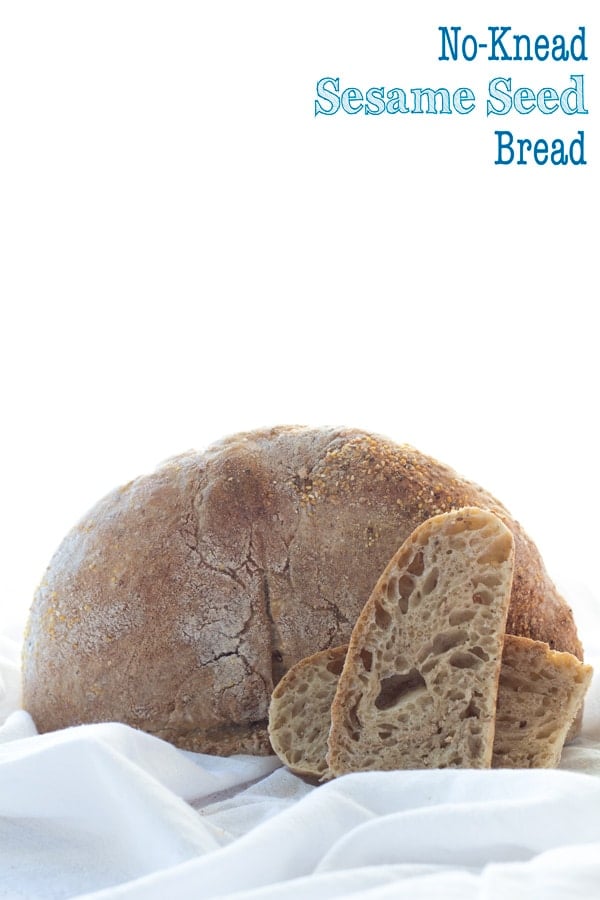 No-Knead Sesame Seed Bread with text overlay.