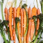 Butter Garlic Roasted Carrots and Broccolini, a quick and easy healthy side dish that is gorgeous-looking, super healthy and absolutely delicious!