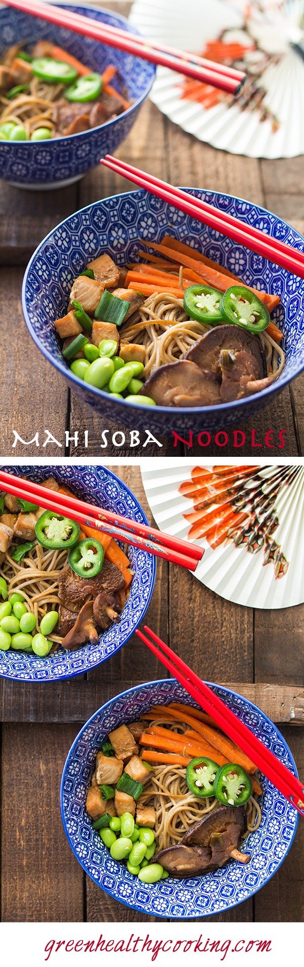 Collage of Mahi Mahi Soba Noodle Stir-Fry images with text overlay for Pinterest.