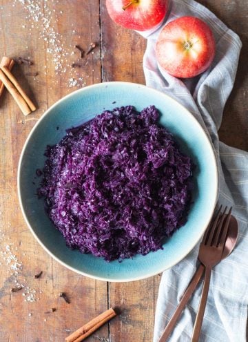 Braised Red Cabbage in a blue bowl
