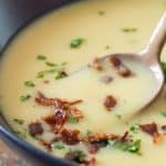 Potato Leek Soup Closeup of texture and crispy bacon