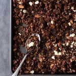 Chocolate Granola on a baking sheet