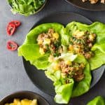 Ground Pork Lettuce Wraps on a black plate