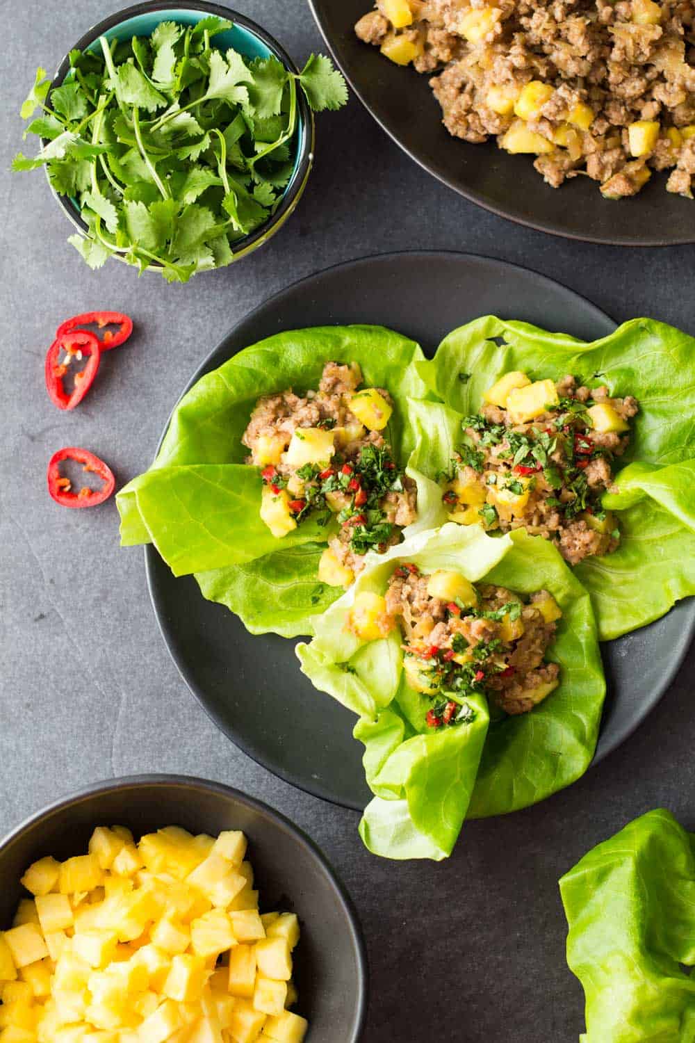 Ground Pork Lettuce Wraps on a black plate