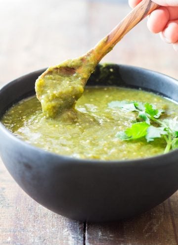 Authentic Salsa Verde in a black bowl