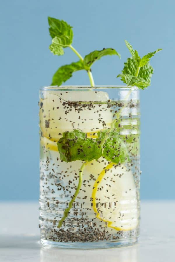 Lemon Infused Water with Chia Seeds and Mint