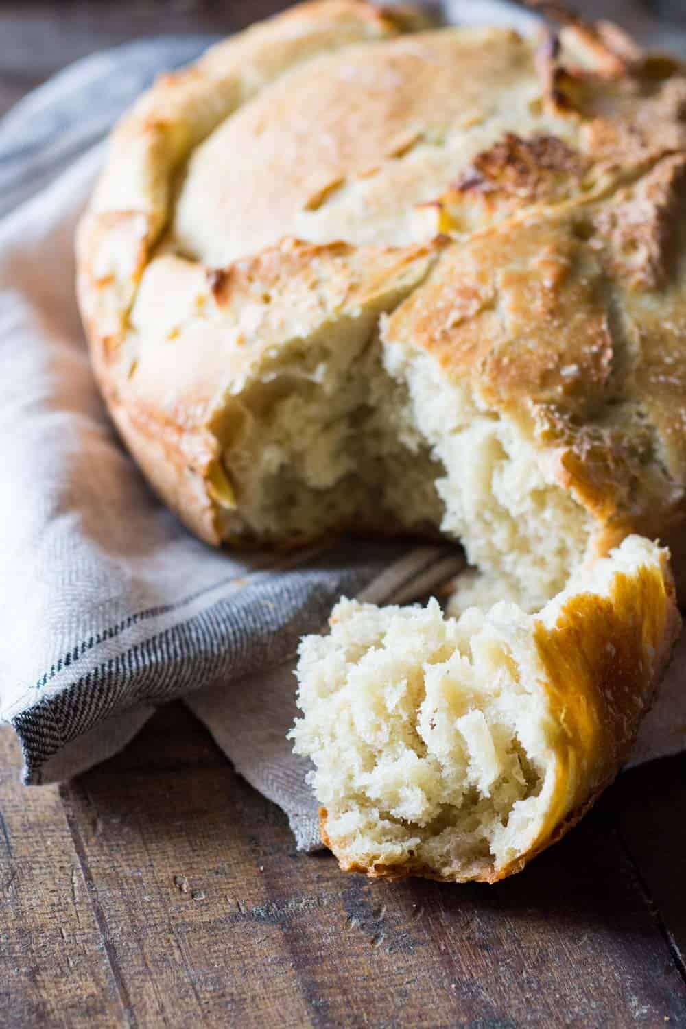 Close-up of apple yeast bread texture. Airy but dense bread texture.