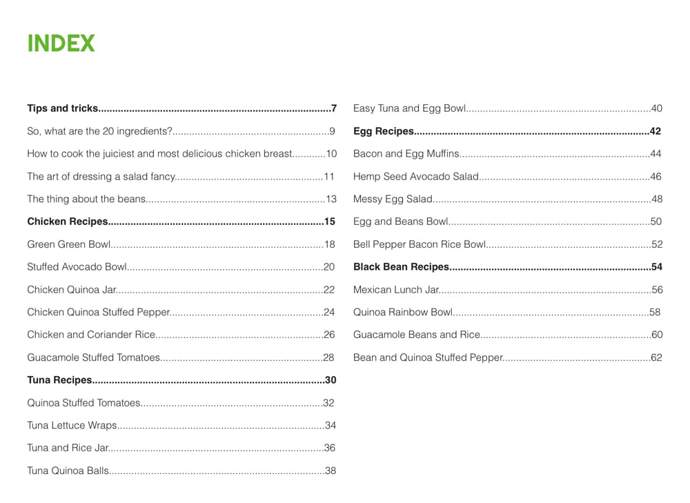 TWENTY e-book index page.