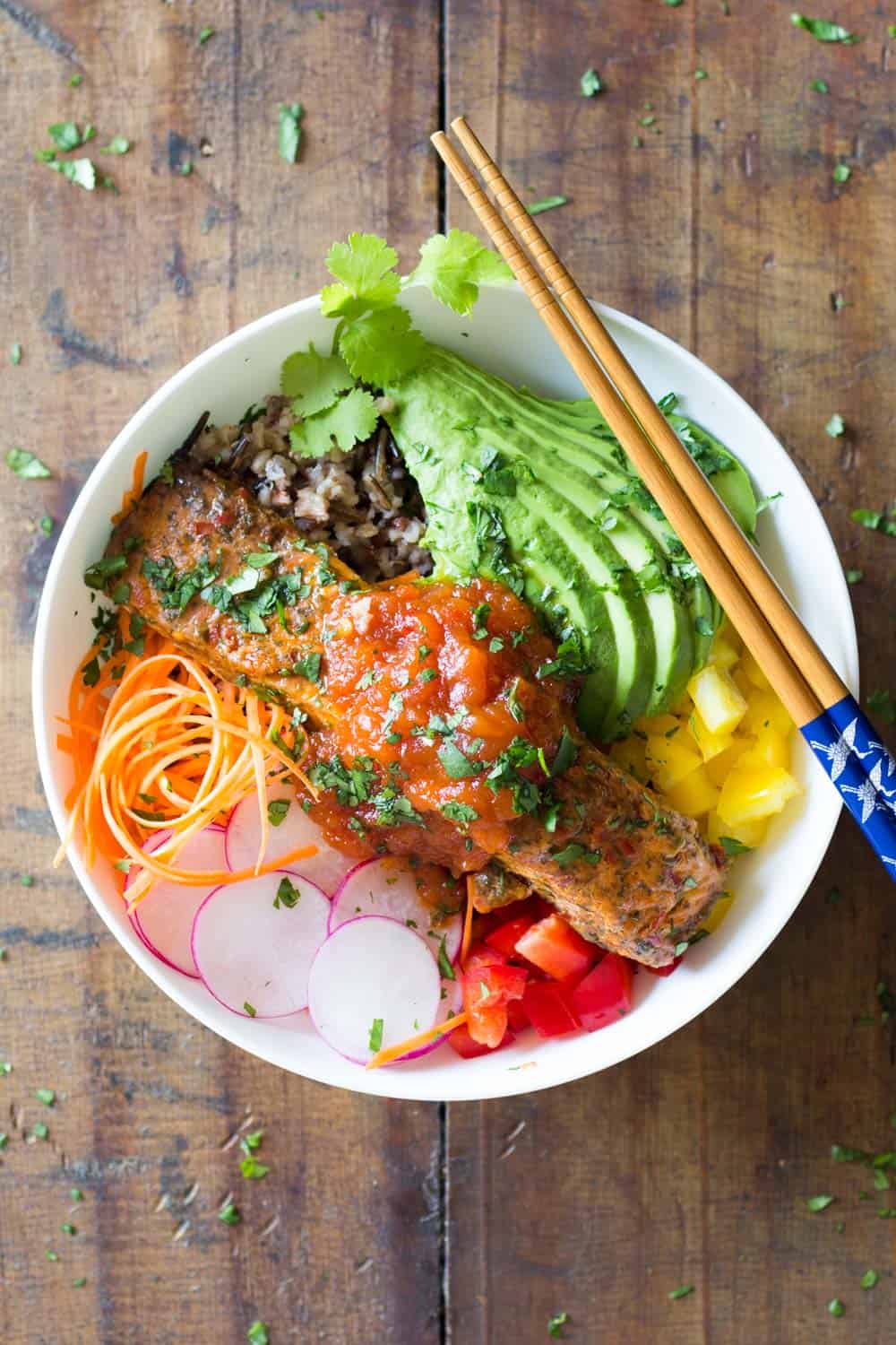 Cooked salmon poke bowl