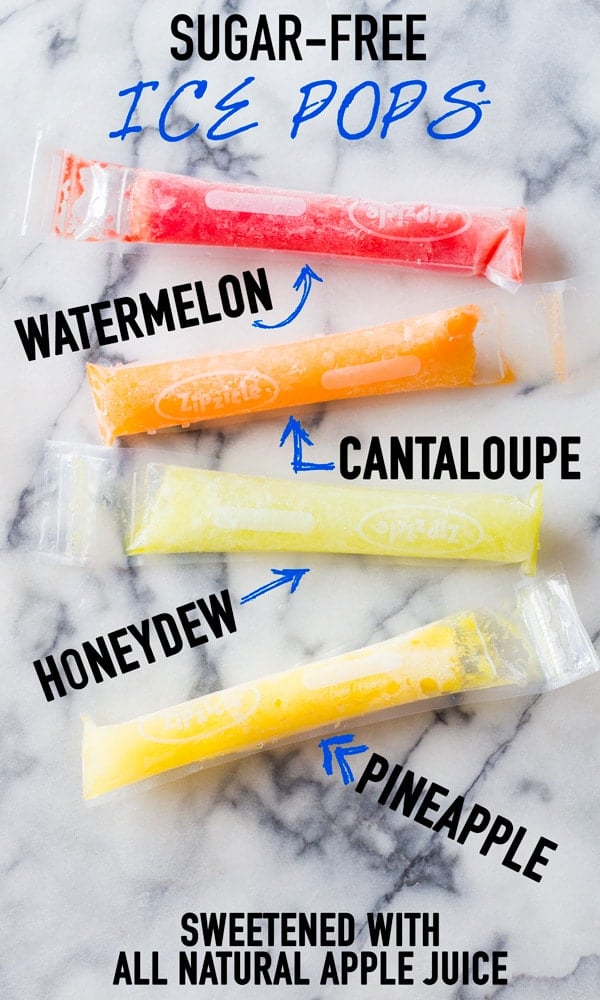 Sugar-free ice pops with their corresponding flavour written next to it. 