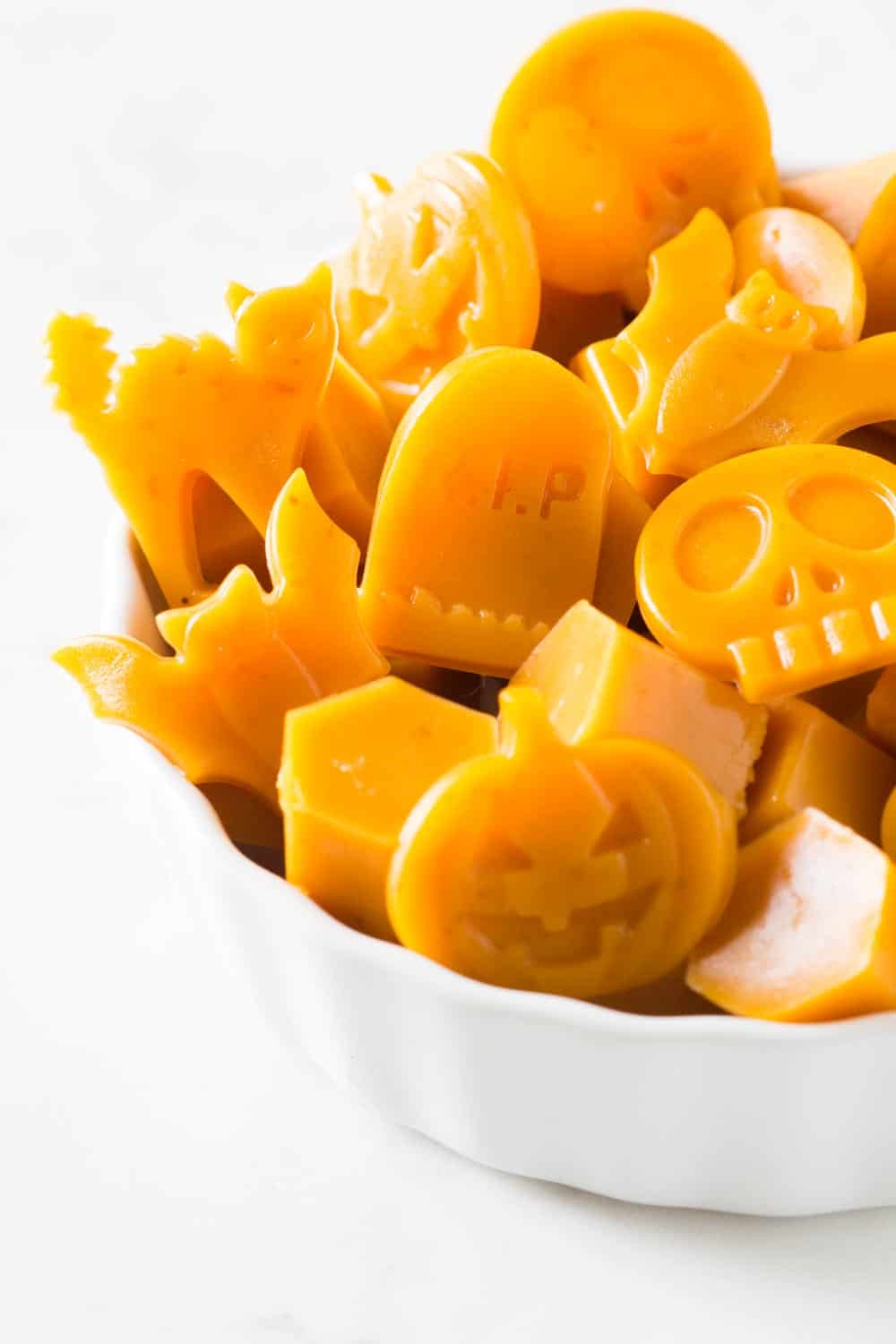 Healthy Halloween Treats gummies presented in a white bowl