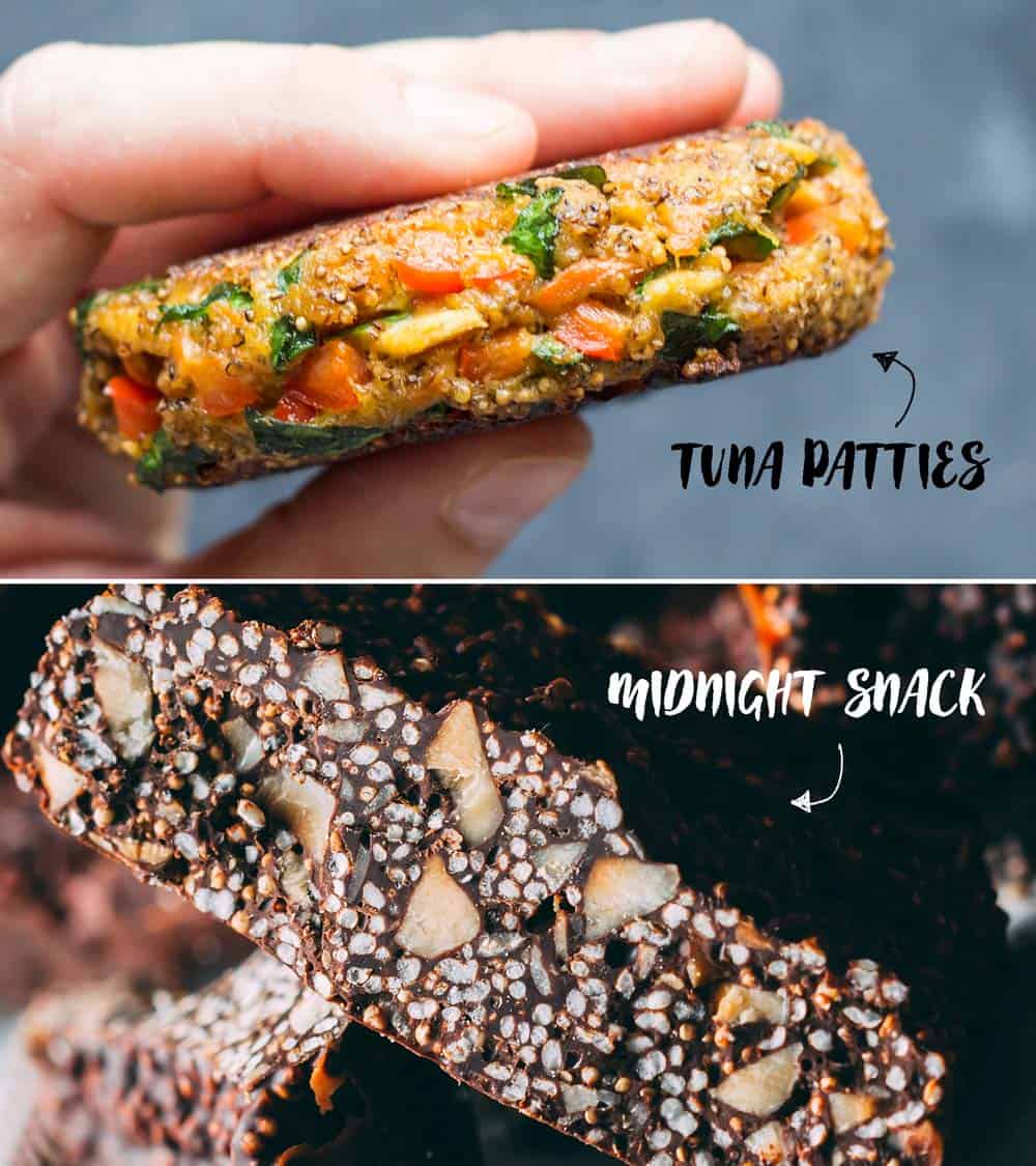 Examples of what to make with puffed amaranth - Tuna Patties and Midnight Snack