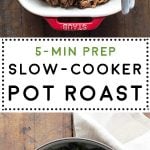 Learn how to make the easiest and yummiest and NO MESS Slow-Cooker Pot Roast or Crock Pot Roast you have tried in your life! 5 minutes prep for a dump and go recipe that'll reward you with an insanely good dinner! No browning required!