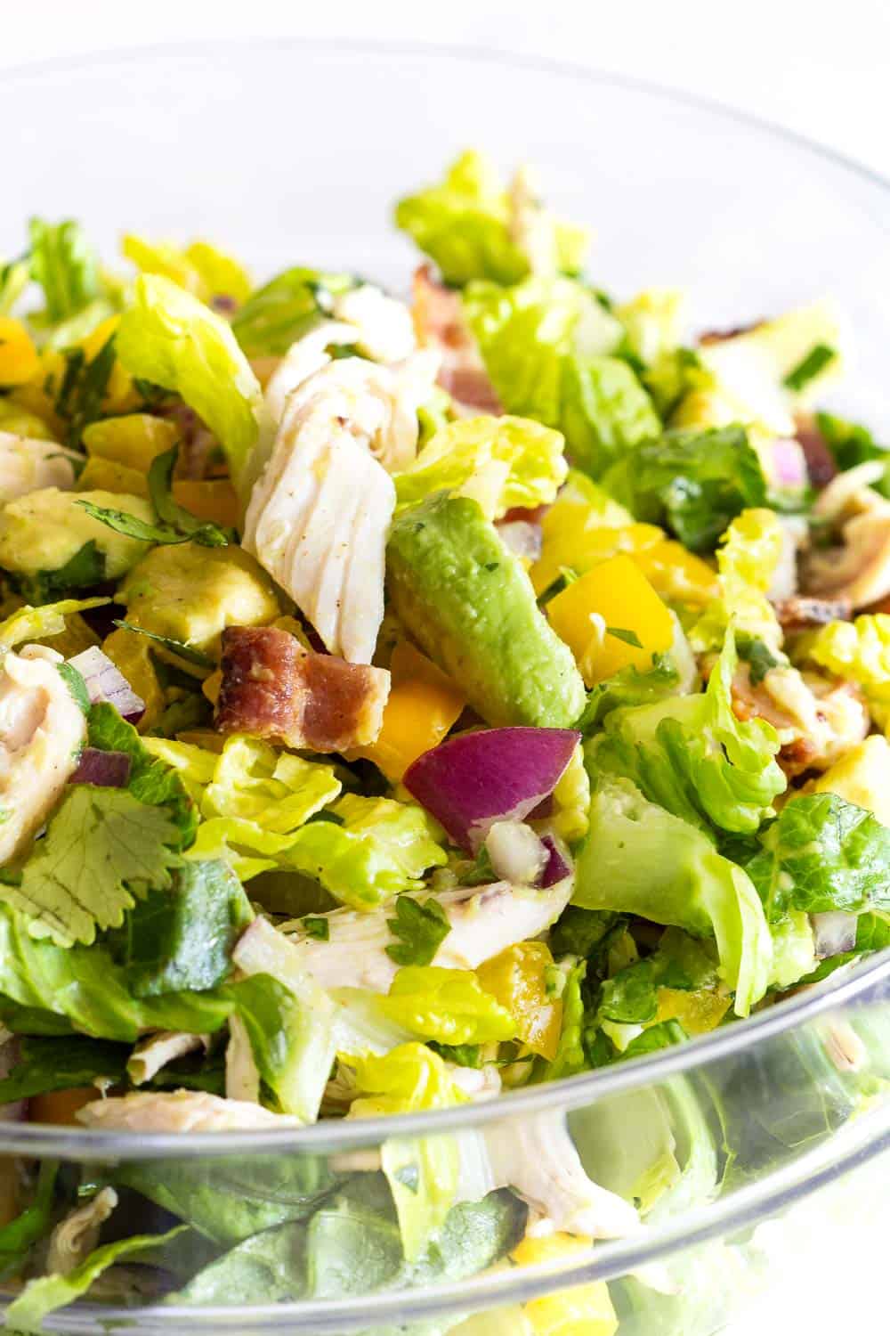 Close-up image of Chicken Avocado Salad mixed together 