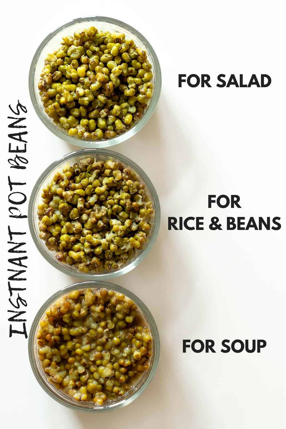 Showing consistency of Instant Pot Beans after different cooking times