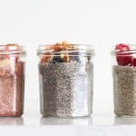 chia seed pudding in 3 jars, chocolate, vanilla, coconut