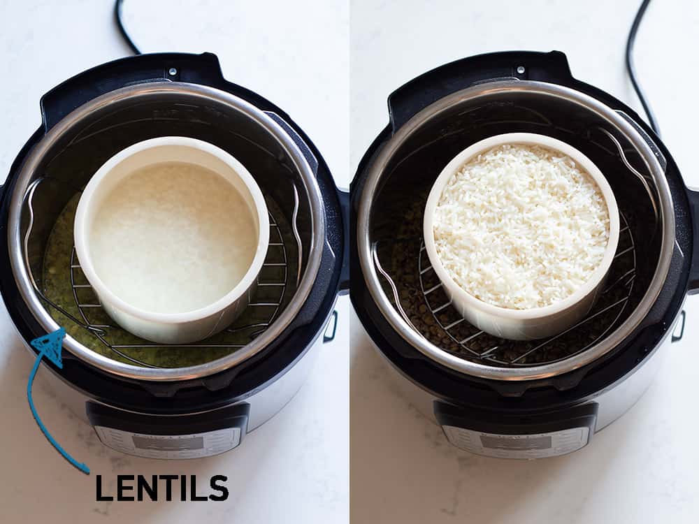 Instant Pot Lentils and Rice. Pot in Pot Method.