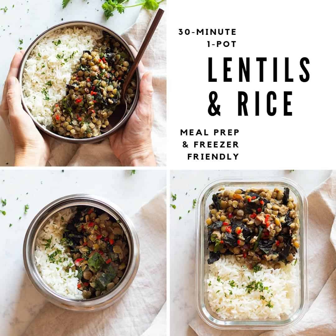 Lentils and Rice Recipe for meal prep and freezer meal prep.