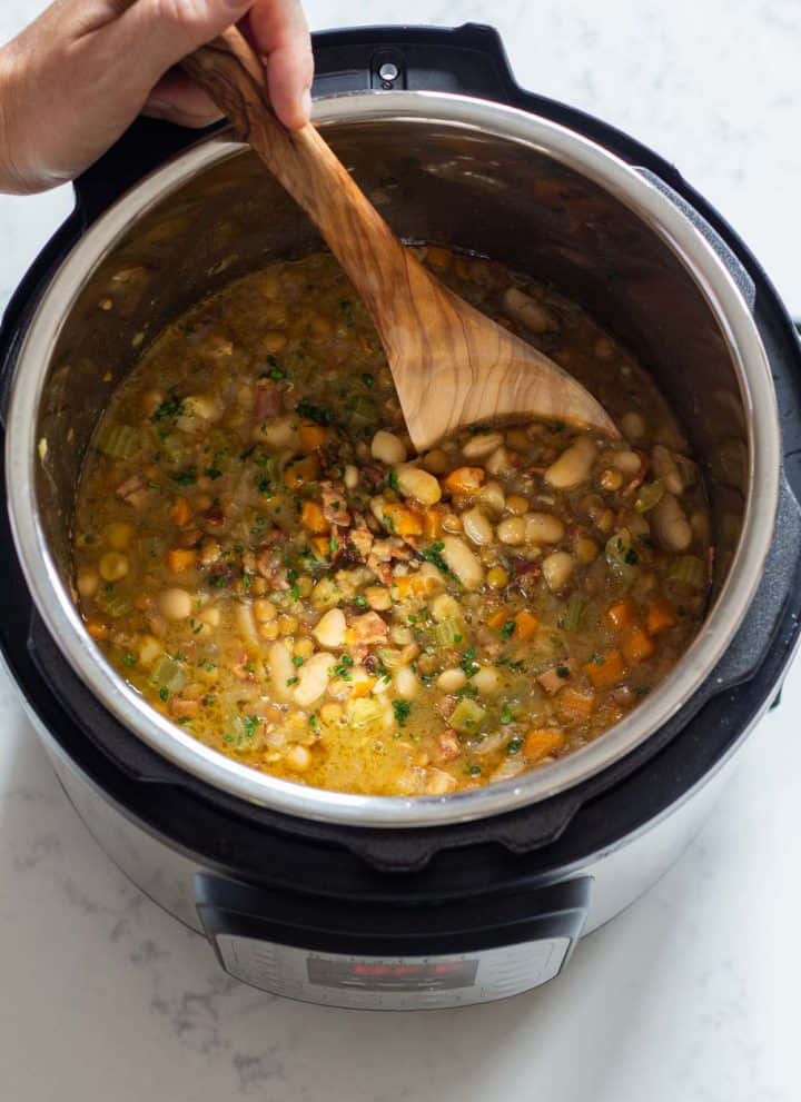 Cooked Instant Pot Lentil Soup.