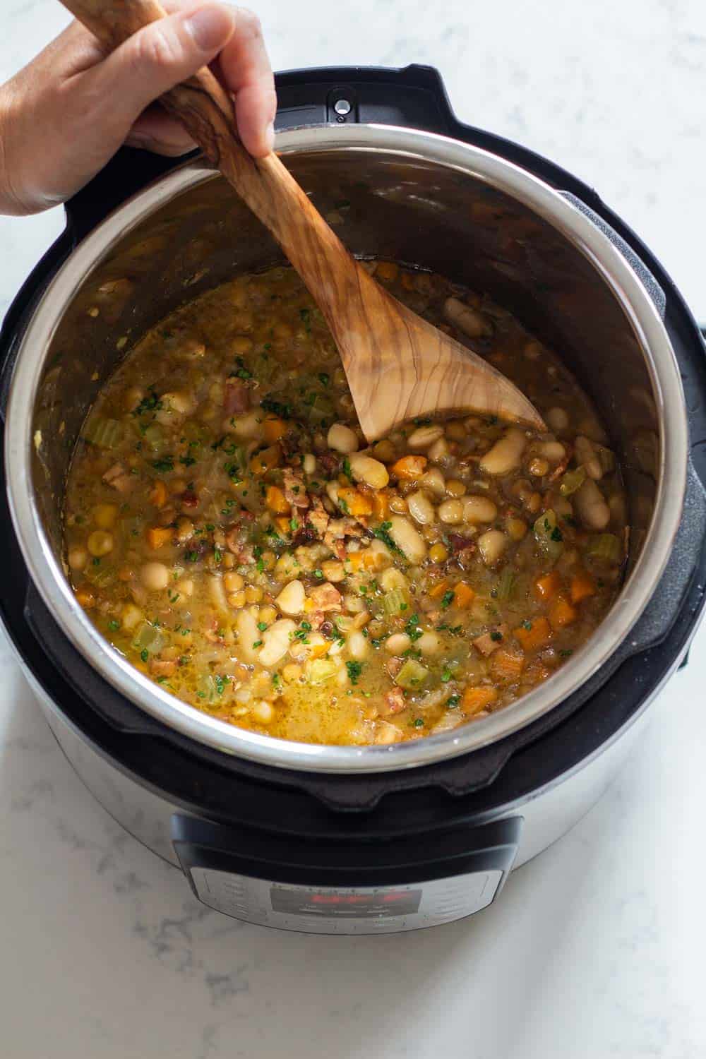 Cooked Instant Pot Lentil Soup.