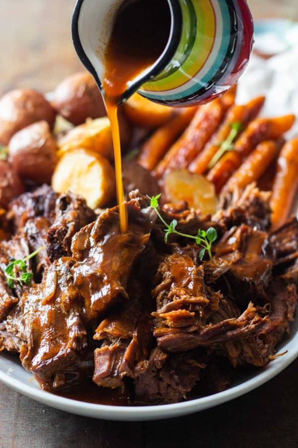 Instant Pot Pot Roast with potatoes carrots and gravy