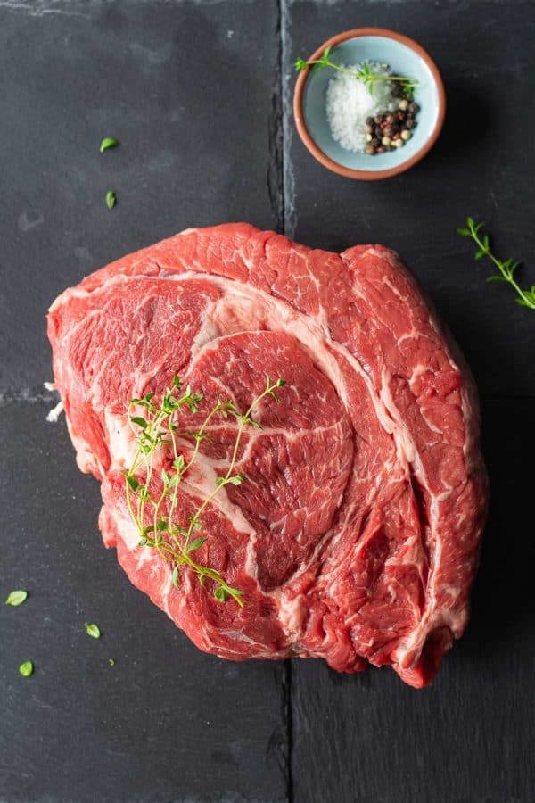Raw Chuck Roast with thyme salt and pepper