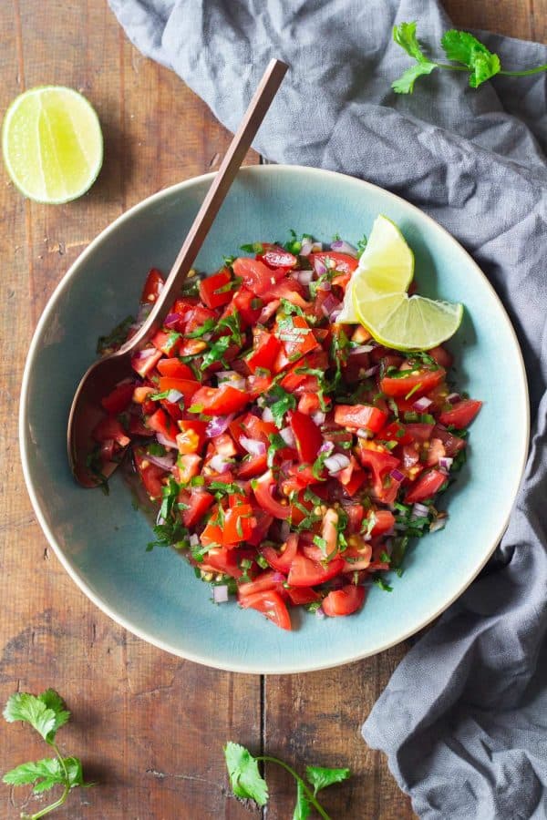 Pico de Gallo in a blue bowl