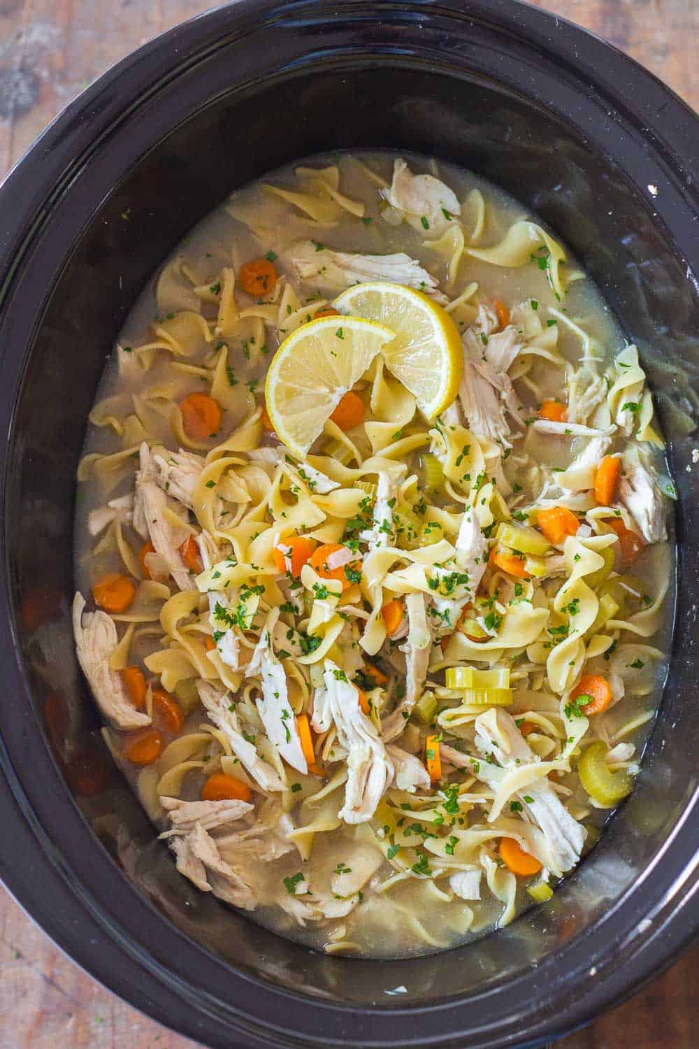 Slow Cooker Chicken Noodle Soup in Crockpot