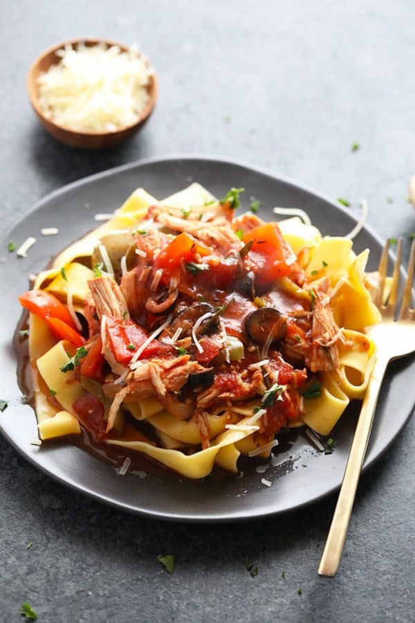 plated chicken cacciatore dinner made in a slow cooker