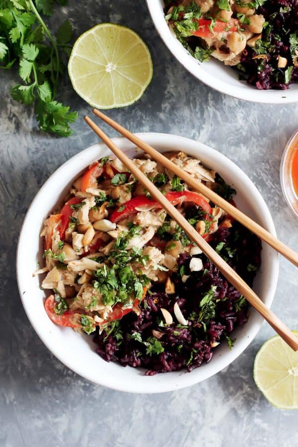 Slow Cooker Thai Peanut Chicken in a bowl