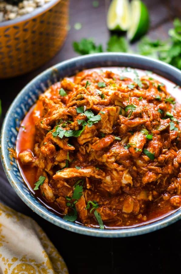 bowl of spicy Mexican shredded chicken