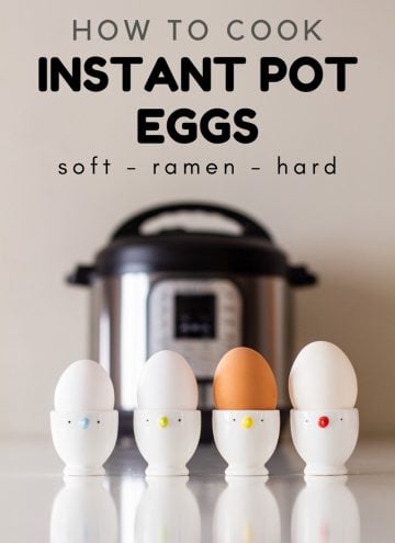 4 Eggs in egg holders in front of an Instant Pot