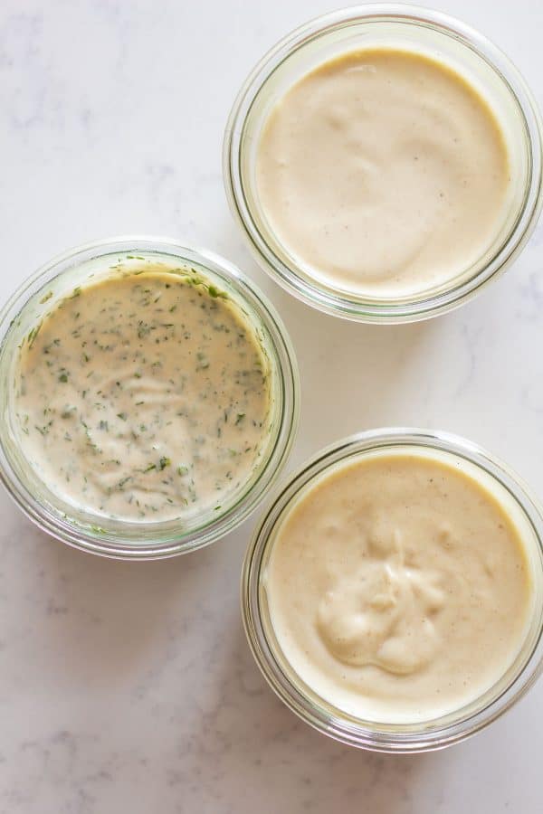 3 jars filled with different Homemade Mayonnaise