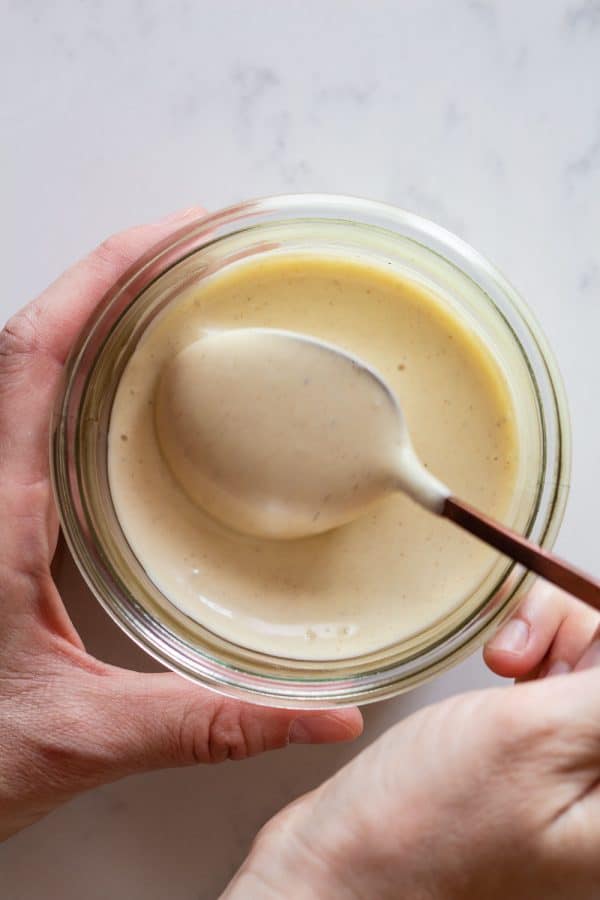 Homemade mayonnaise in a jar