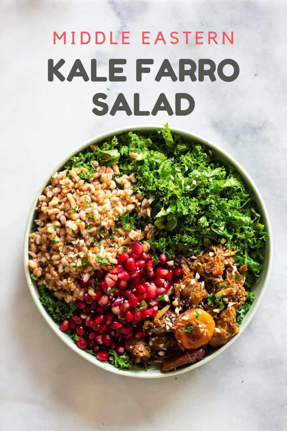 Middle Eastern Farro Salad in a green bowl