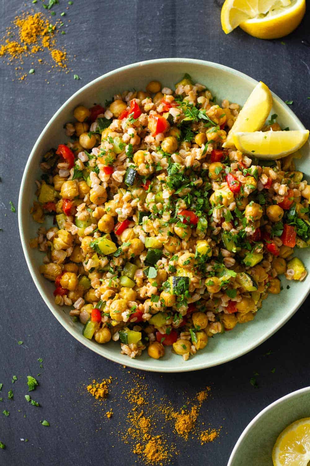 Roasted Chickpea Salad with Farro and Vegetables