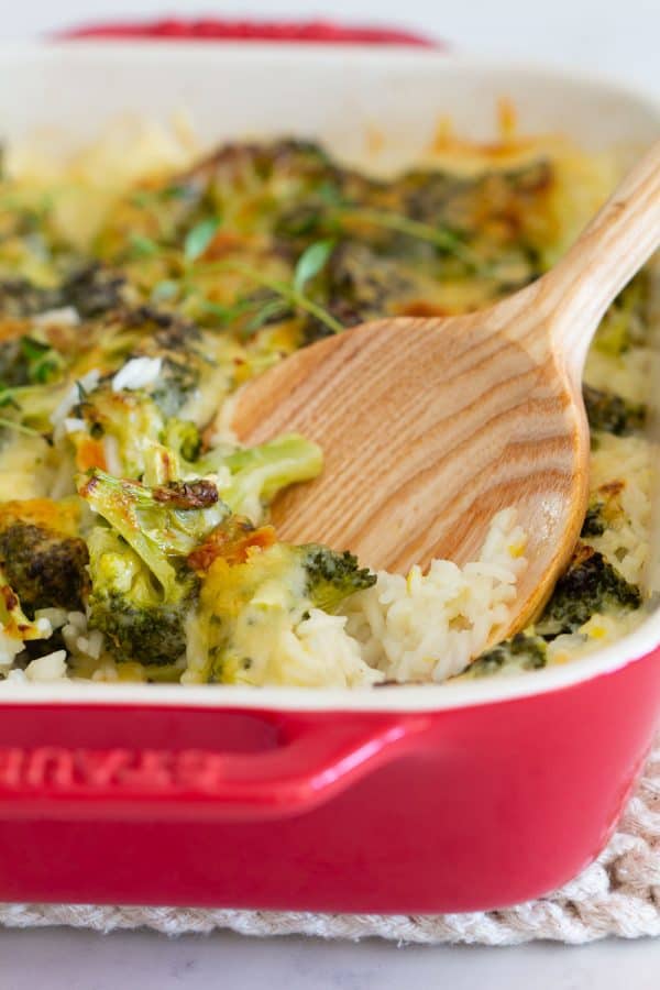 Broccoli Rice Casserole in baking dish