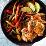 Chicken Fajitas in a cast iron skillet