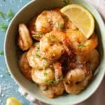 Lemon Garlic Shrimp in a green bowl