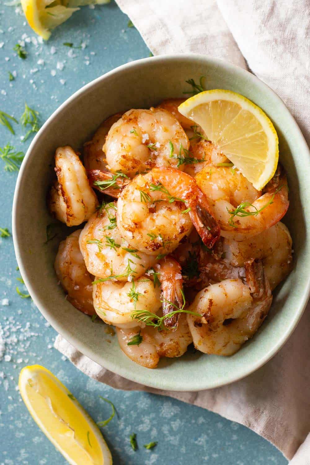 Lemon Garlic Shrimp in a green bowl