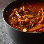 Closeup of texture of cabbage roll soup