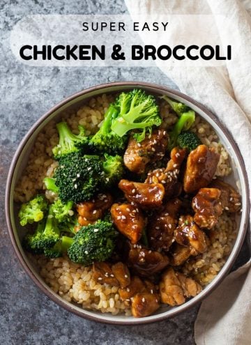 Chicken and Broccoli on brown rice in a bowl