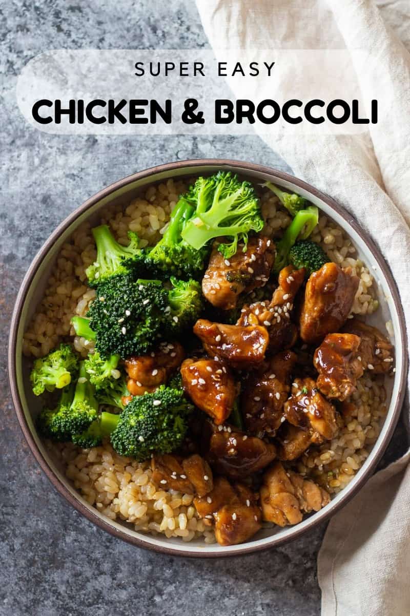 Chicken and Broccoli on brown rice in a bowl