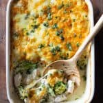 Chicken and Rice Casserole with a wooden spoon