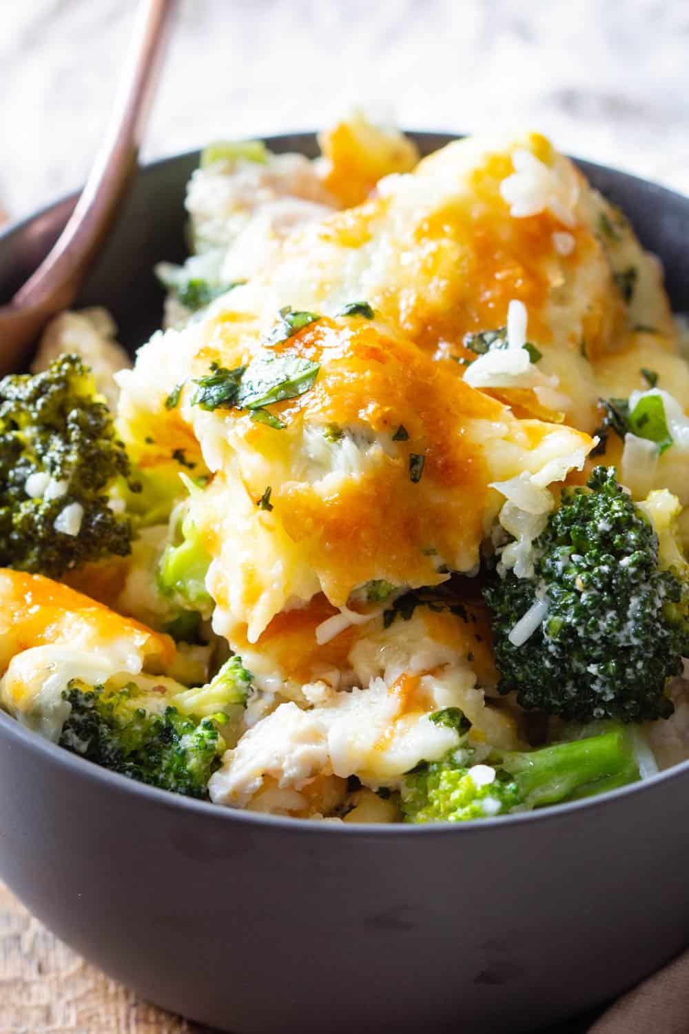 Chicken and Rice Casserole in a grayBowl