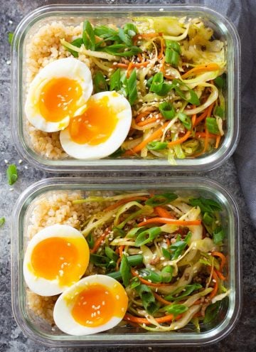 Egg Roll In A Bowl with Ramen Egg in Meal Prep Containers