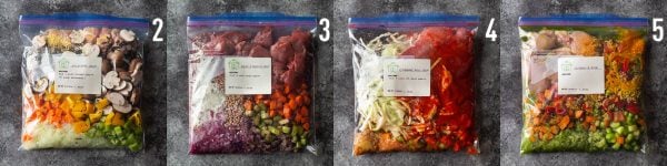 4 freezer meals in bags