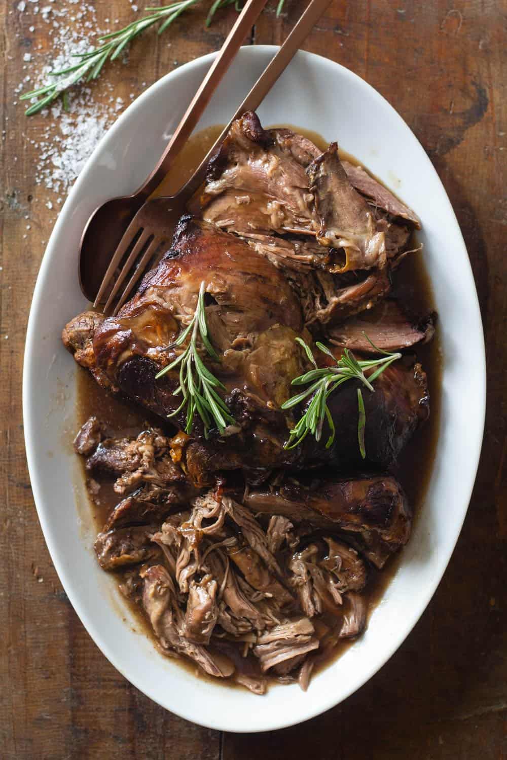 Leg of lamb on a serving platter