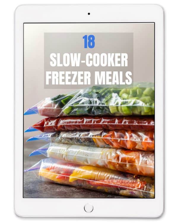 book cover for 18 Slow Cooker Freezer Meals eBook on an ipad