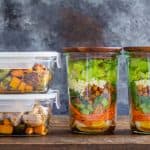 chicken meal prep bowls and salad meal prep jars